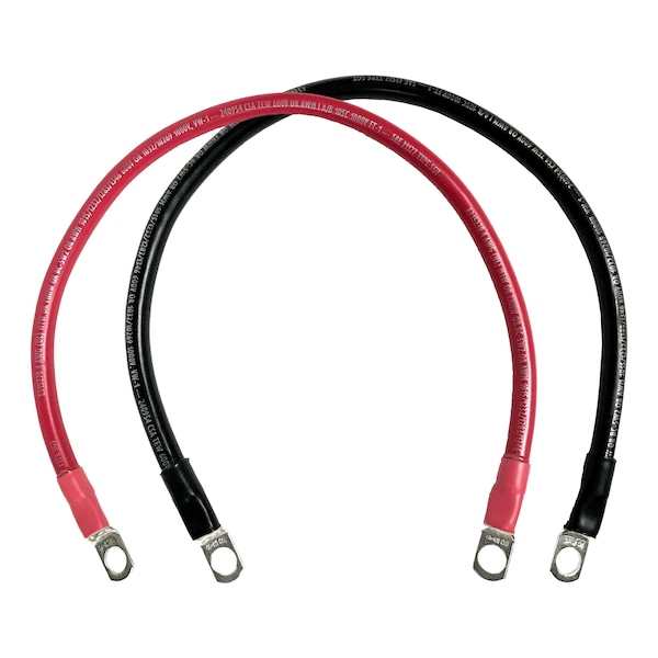 Marine Battery Cable Set, 4 AWG Gauge, Tinned Copper w/ Black & Red PVC, 18" Length, 3/8" Lugs